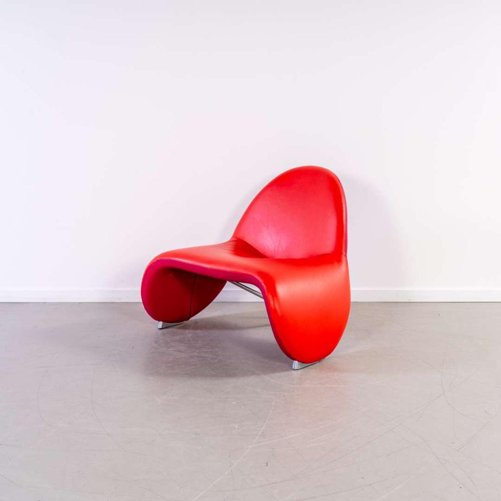 1x Leolux Sella Fauteuil Rood/Roze – Leer, Niet ingevuld, Niet ingevuld, Ophalen of Verzenden, Zo goed als nieuw