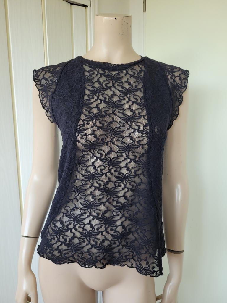 Maje kant top zwart maat 1 S/36, Zwart, Ophalen of Verzenden, Korte mouw, Maat 36 (S)