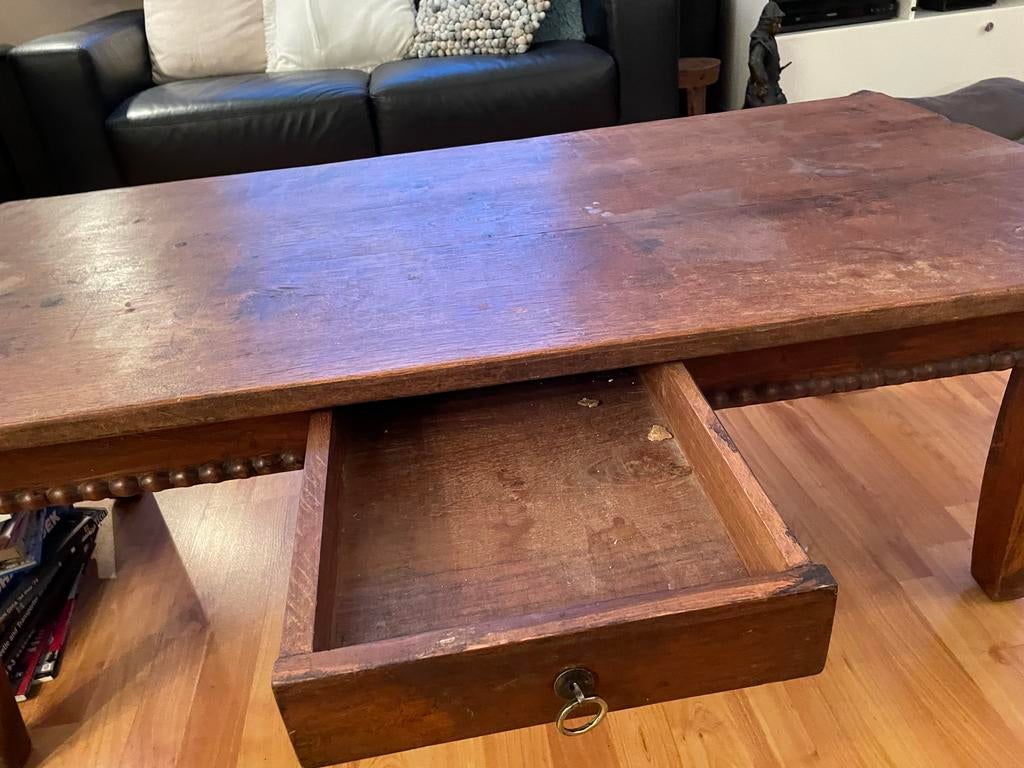 Houten salontafel met lade, Ophalen, Gebruikt, 100 tot 150 cm, 50 tot 100 cm
