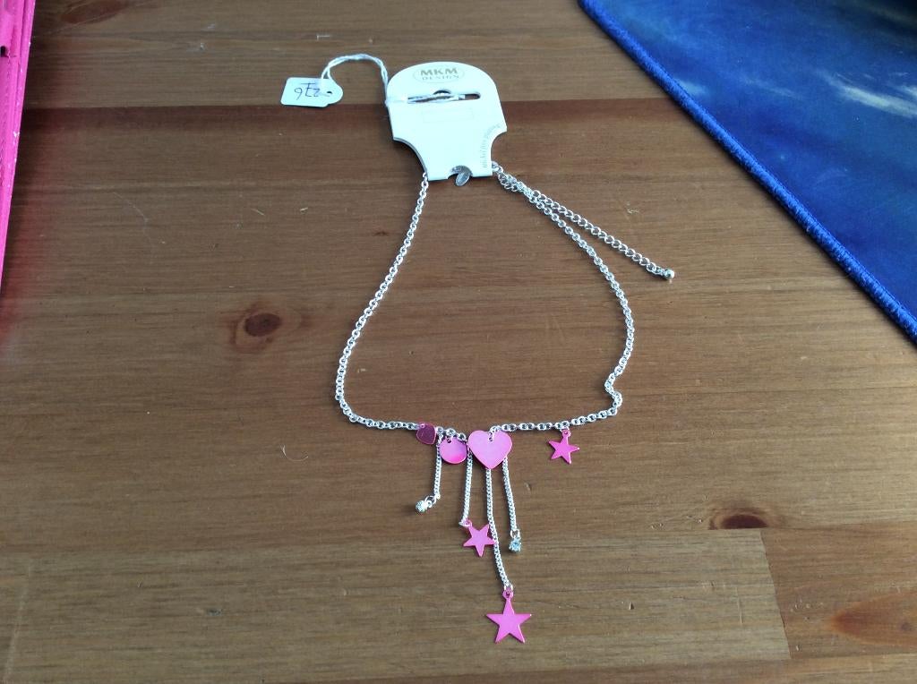 leuke ketting, MKM Design. nieuw met roze hangers en strass, Sieraden, Tassen en Uiterlijk, Kettingen, Overige materialen, Nieuw