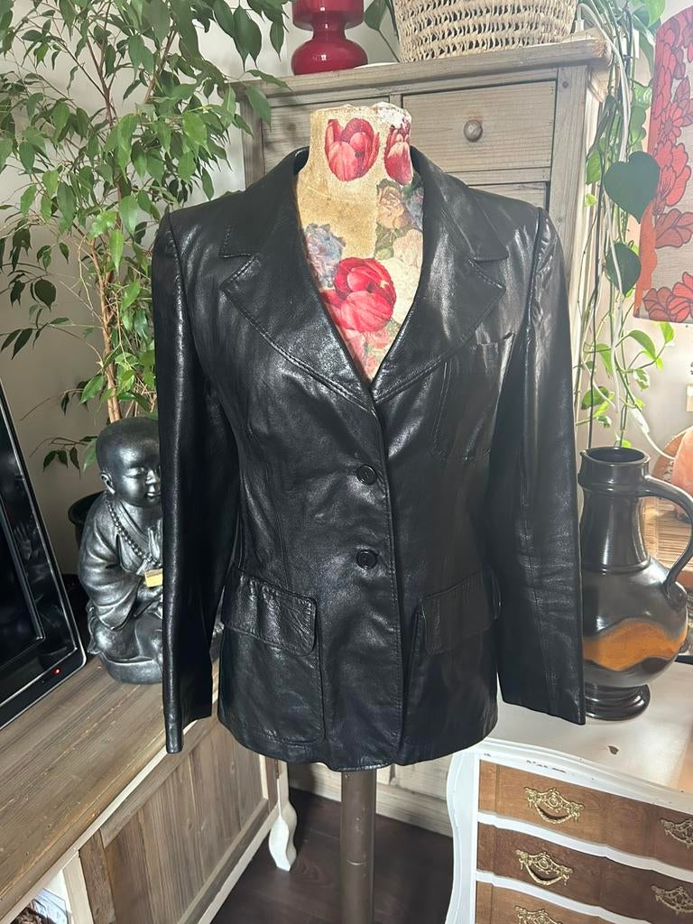 Vintage jaren 60 Leren Jasje. Maat 36/38, Ophalen of Verzenden, Gedragen, Maat 38/40 (M), Zwart
