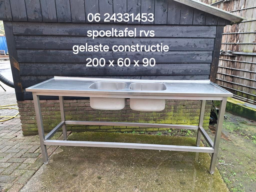 Rvs spoeltafel dubbelbaks met luxe nieuwe kraan, Ophalen, 150 tot 200 cm, Zo goed als nieuw, Minder dan 100 cm