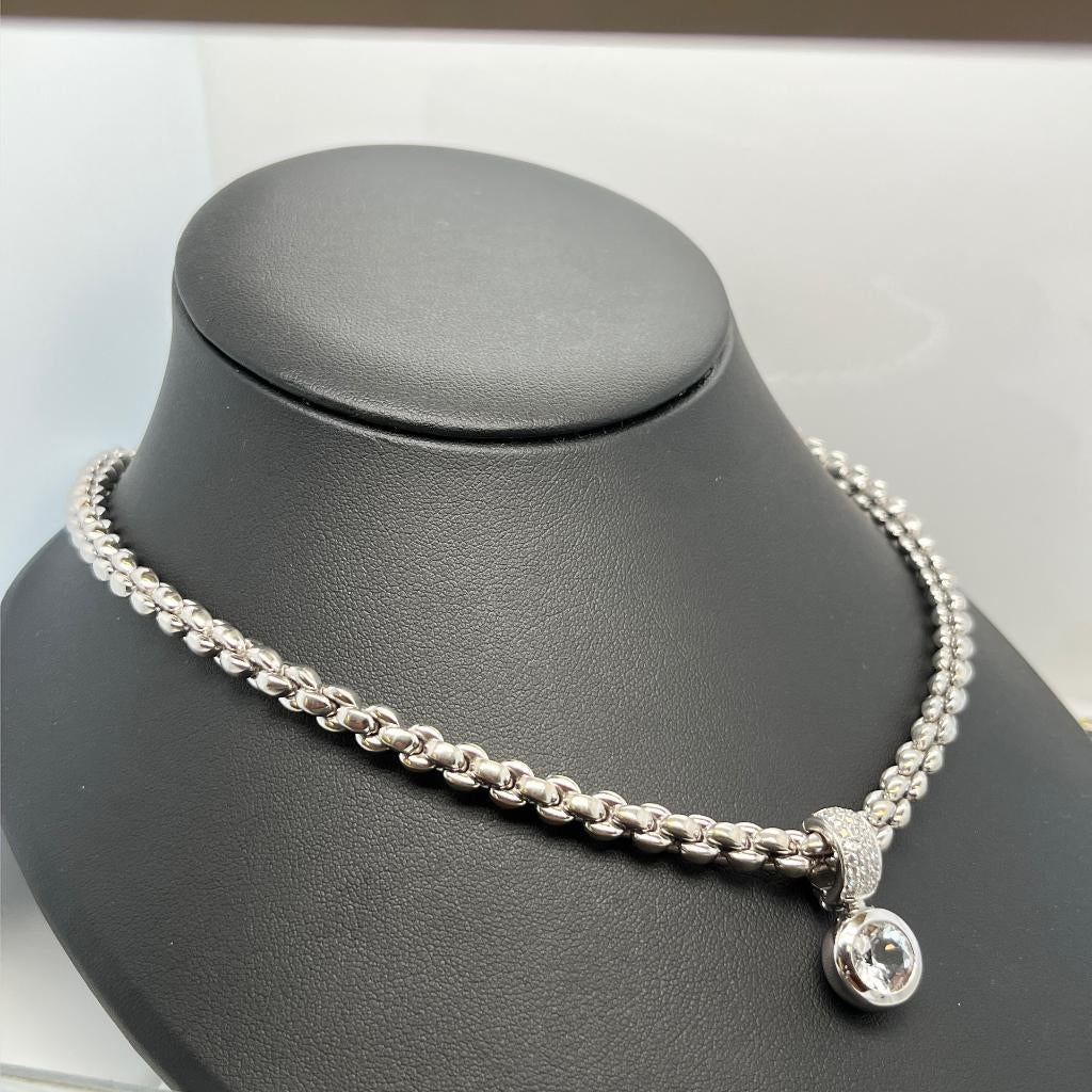 Witgouden jasseron collier met topaas hanger, Ophalen, Zo goed als nieuw, Wit, Goud