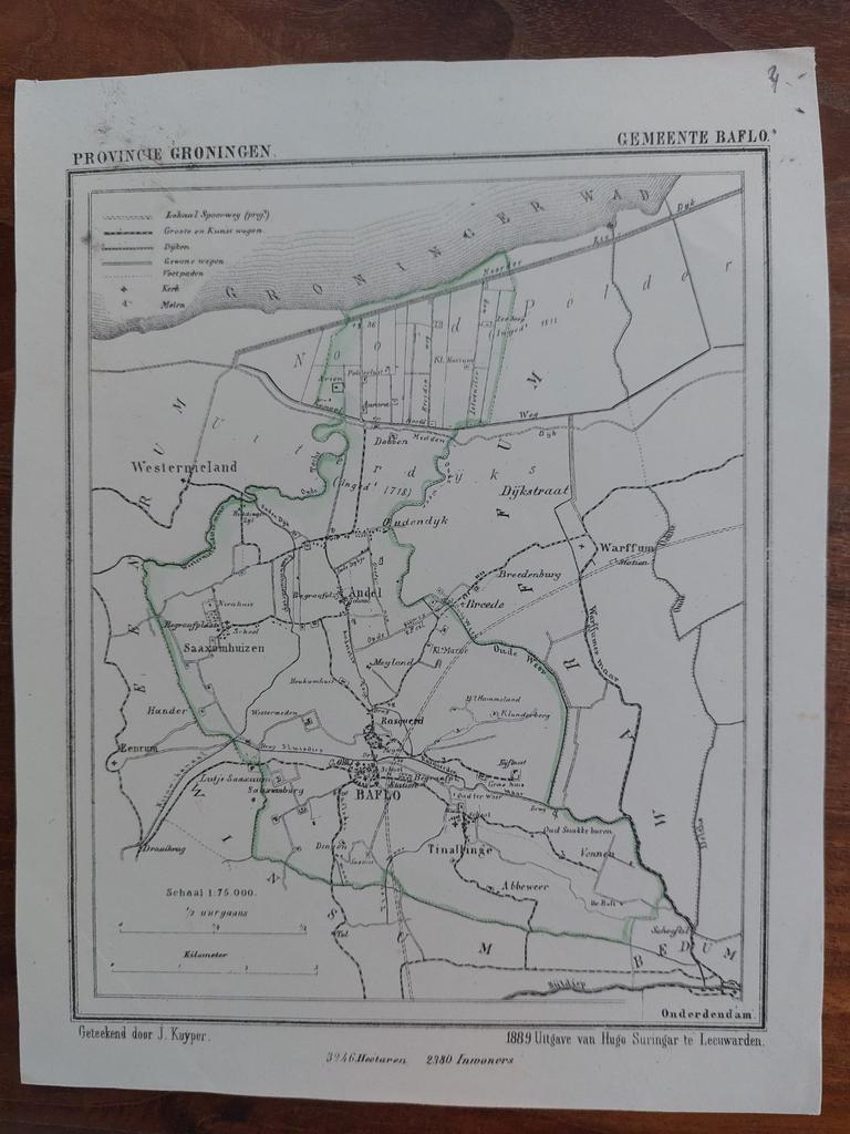 4 / Gemeente Baflo Andel Litho uit 1865 van J. Kuyper, Ophalen of Verzenden