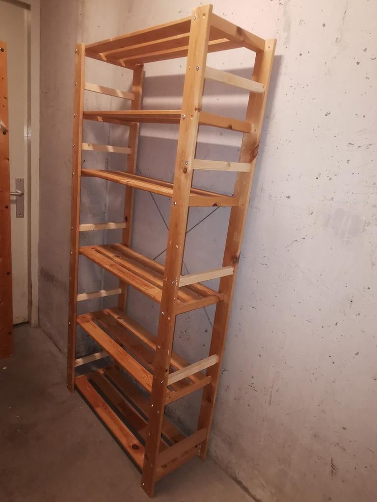 Houten rek met 5 planken - 170 cm hoog, Huis en Inrichting, Kasten | Boekenkasten, Gebruikt, 150 tot 200 cm, 25 tot 50 cm, 50 tot 100 cm