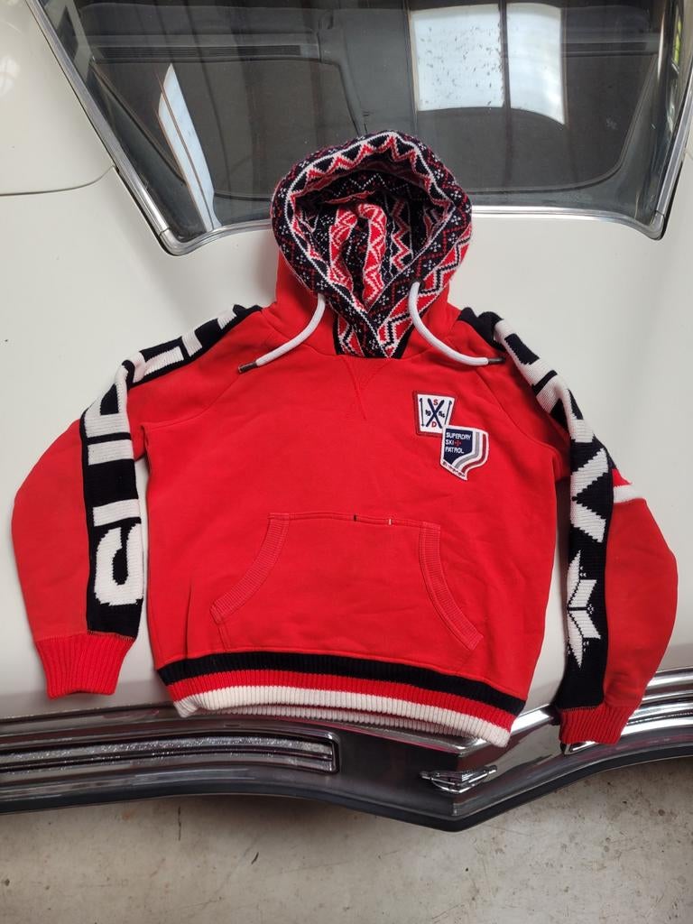 Superdry Trui met capuchon - Rood met patroon, Kleding | Dames, Truien en Vesten, Superdry, Maat 42/44 (L), Ophalen of Verzenden
