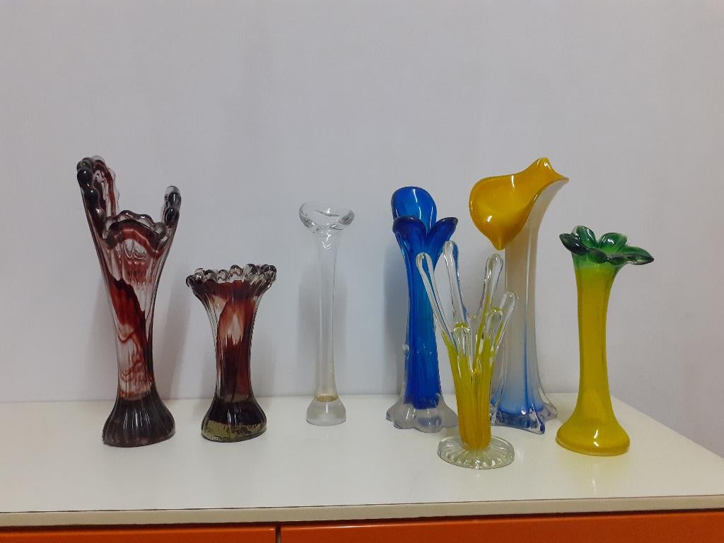 Murano Nanninga vaas gekleurd glas retro design jaren 70, Nanninga, Gebruikt, Overige kleuren, ?