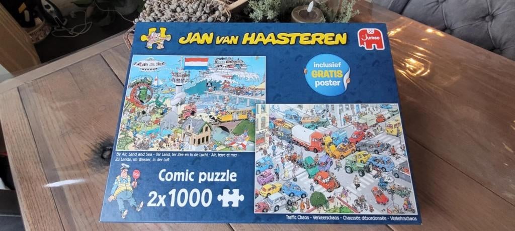 jan van haasteren puzzel verkeerschaos + ter land, ter zee.., Ophalen of Verzenden, 500 t/m 1500 stukjes, Zo goed als nieuw, Legpuzzel