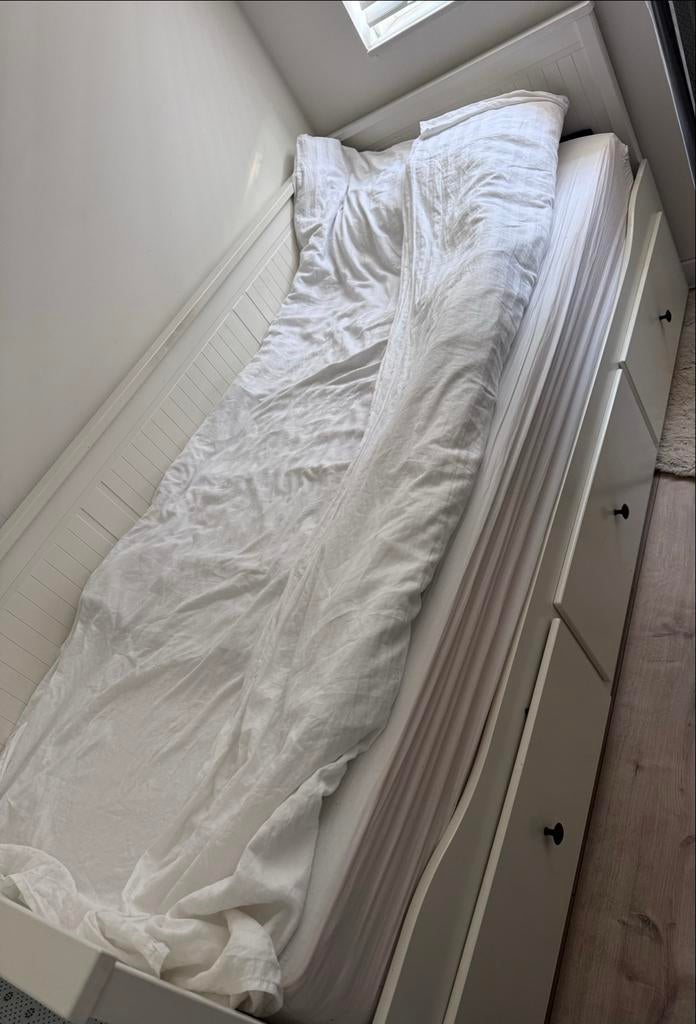 IKEA bedbank uitschuifbaar met 3 lades, Verstelbaar, Eenpersoons, Wit, Ophalen of Verzenden