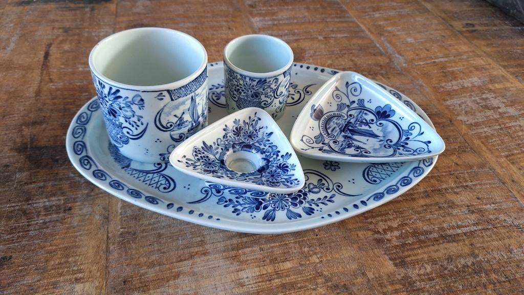 5 delige aardewerken rookstel decor Delfts Petrus Regout, Antiek en Kunst, Ophalen of Verzenden