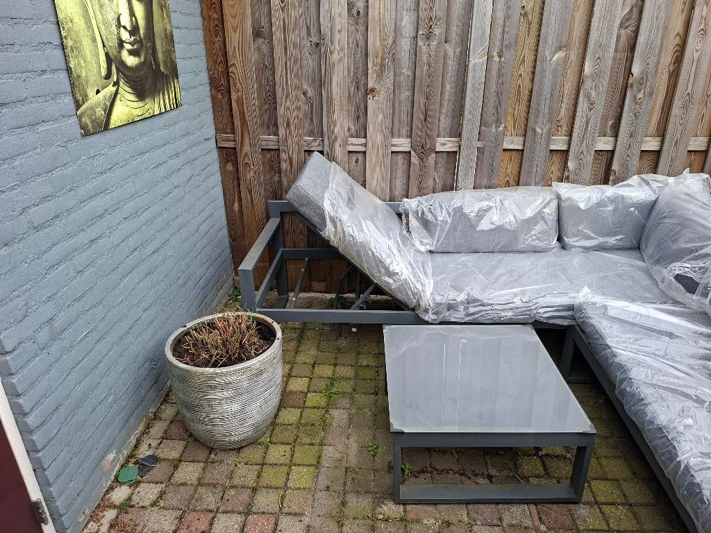 Loungeset met verstelbaar stuk, Tuin en Terras, Tuinsets en Loungesets, Ophalen, Zo goed als nieuw, Aluminium, Loungeset