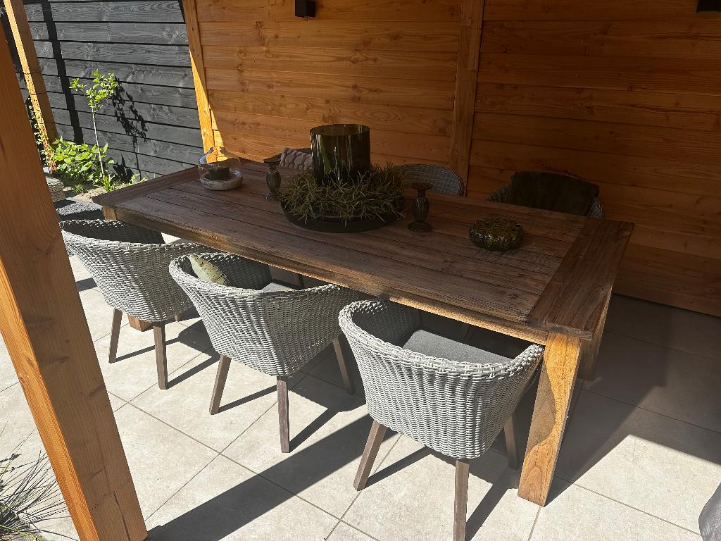 tuinset met 6 stoelen incl kussens, Tuin en Terras, Ophalen, Gebruikt, 6 zitplaatsen, Teakhout