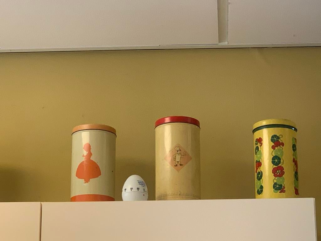 Vintage voorraadpotten en blikken - Diverse designs, Gebruikt, Ophalen of Verzenden, Voorraadpot, Metaal