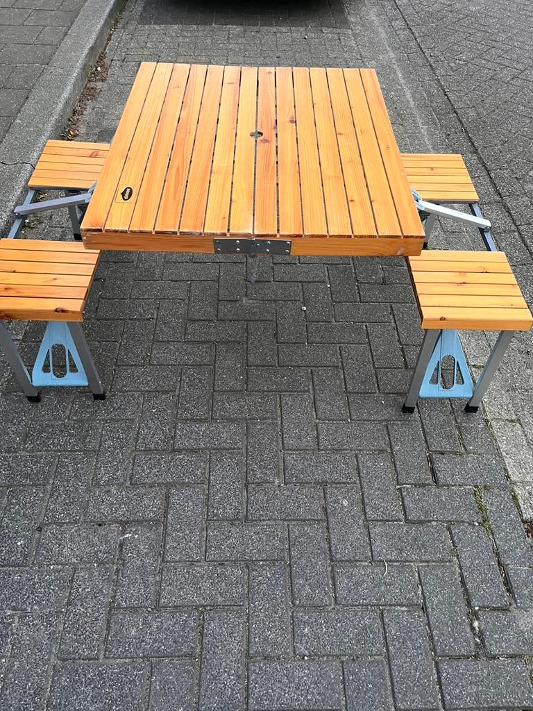 Campingtafel Tobro - Opvouwbare tafel met bamboe tafelblad