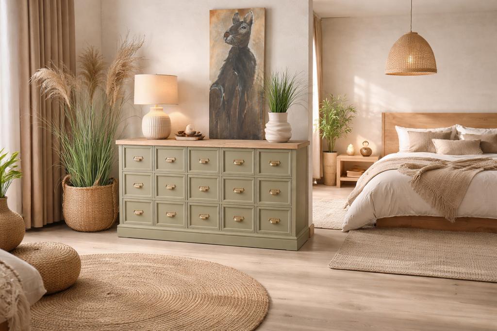 Ladekast commode dressoir linnenkast apothekerskast taupe, Huis en Inrichting, Kasten | Ladekasten, Ophalen, 5 laden of meer, 150 tot 200 cm