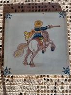 Antieke Delfts Blauw tegel met ruiter en geweer, Ophalen of Verzenden