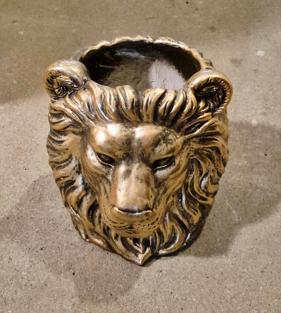 Gouden Leeuwenkop Plantenpot - Unieke Decoratie, Overige materialen, Binnen, Nieuw, Ophalen of Verzenden