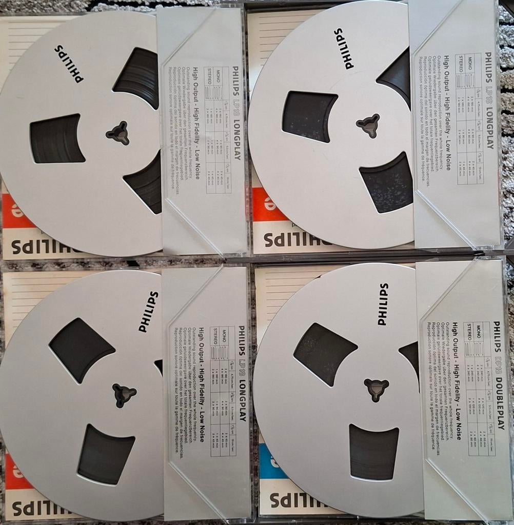 4 Philips bandrecorder banden 18 cm in opbergdozen, Audio, Tv en Foto, Bandrecorders, Ophalen of Verzenden