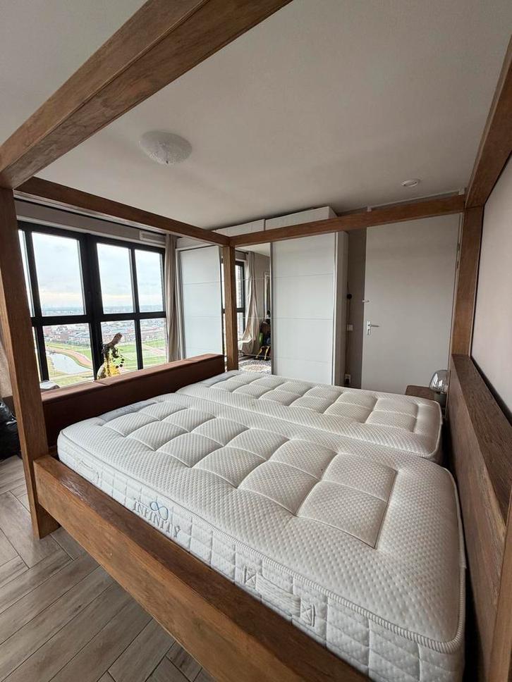 Hemelbed van teakhout (excl. lattenbodem en matras), Huis en Inrichting, Slaapkamer | Bedden, Gebruikt, Tweepersoons, 180 cm, 200 cm