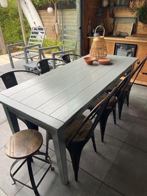 Grijze Grenen 6 persoons eettafel, Huis en Inrichting, Tafels | Eettafels, Ophalen, Gebruikt, Zie foto's, 50 tot 100 cm