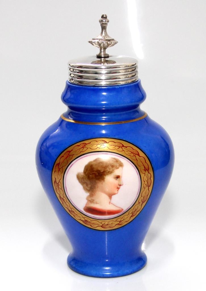 Schitterende Antieke Porseleinen Theebus Zilver Monturen, Antiek en Kunst, Ophalen of Verzenden