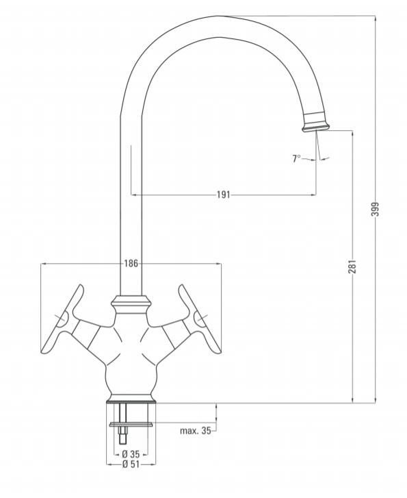 Nostalgische keukenkraan, tweeknops mengkraan, Ixia chroom, Verzenden, Nieuw