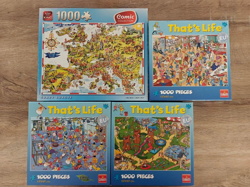 4 puzzels van 1000 stukjes o.a. That's Life, Ophalen, 500 t/m 1500 stukjes, Zo goed als nieuw