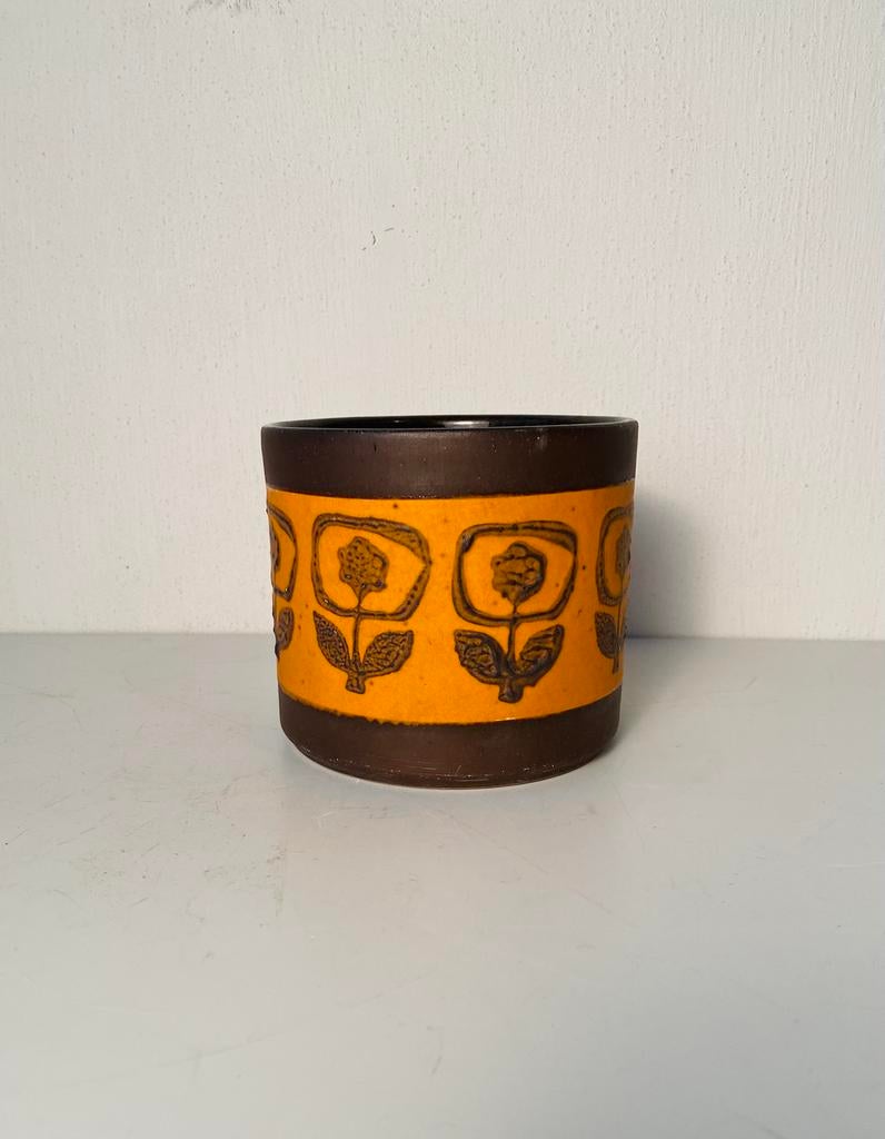 Keramiek oranje planter / bloempot , jaren 60, Gebruikt, Binnen, Ophalen of Verzenden, Onbekend