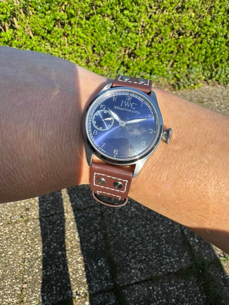 IWC blue 42 mm marriagewatch w-6498 handwind, Sieraden, Tassen en Uiterlijk, Horloges | Heren, Gebruikt, Overige merken, Leer