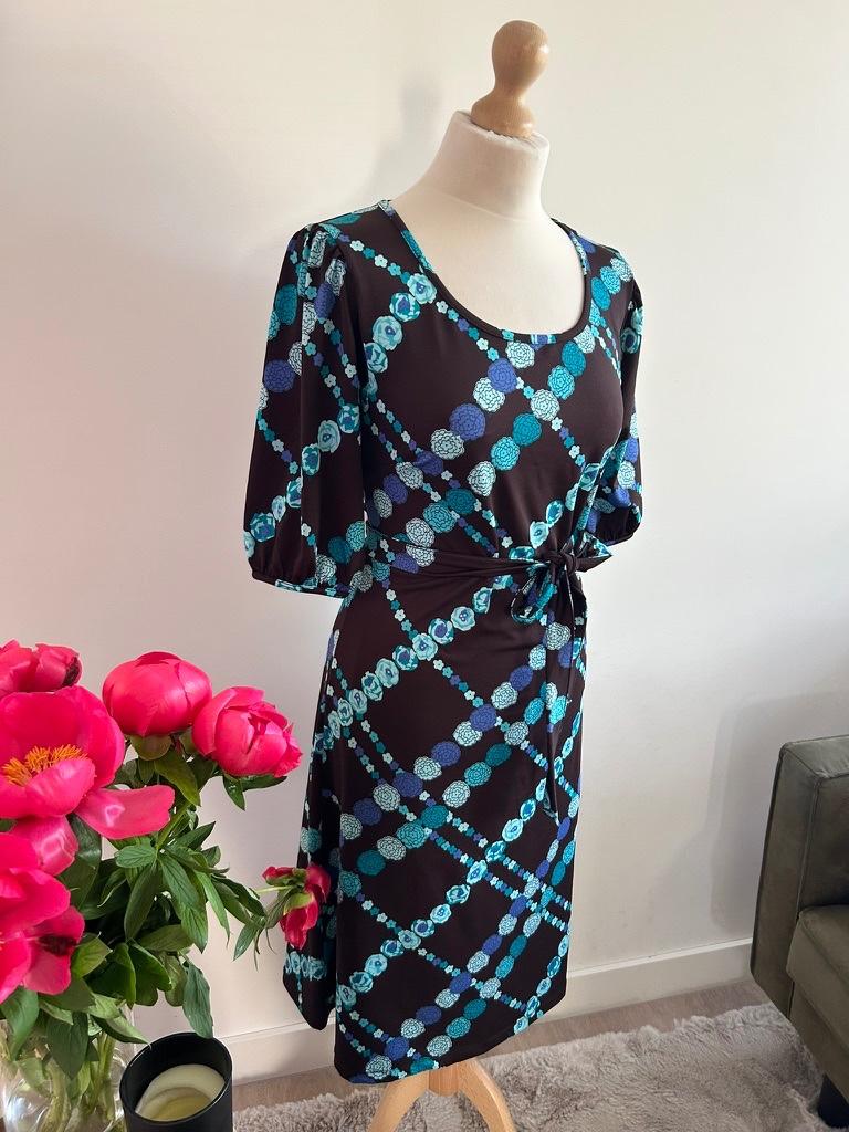 King Louie maat M retro blauw bruine jurk 509, Kleding | Dames, Jurken, Maat 38/40 (M), Blauw, Ophalen of Verzenden, Zo goed als nieuw