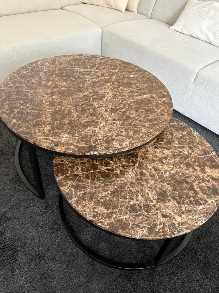 Mooie moderne Emprador marmer salon tafel 2 delig ,, 50 tot 100 cm, Overige materialen, Rond, 50 tot 100 cm