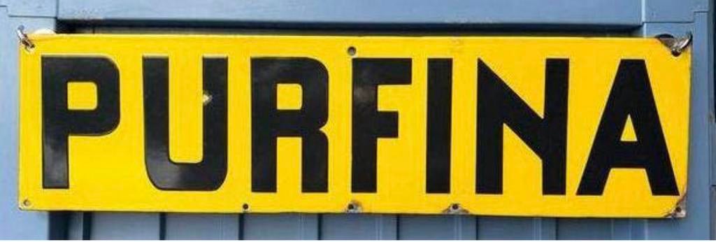 Purfina Fina benzinepomp emaille reclamebord, Verzamelen, Ophalen of Verzenden, Zo goed als nieuw, Reclamebord