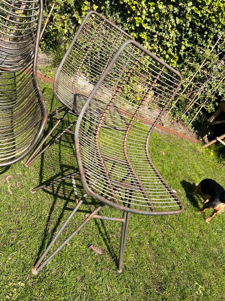 6 Super stevige metalen tuinstoelen (4 met leuning), Ophalen, Gebruikt, Metaal