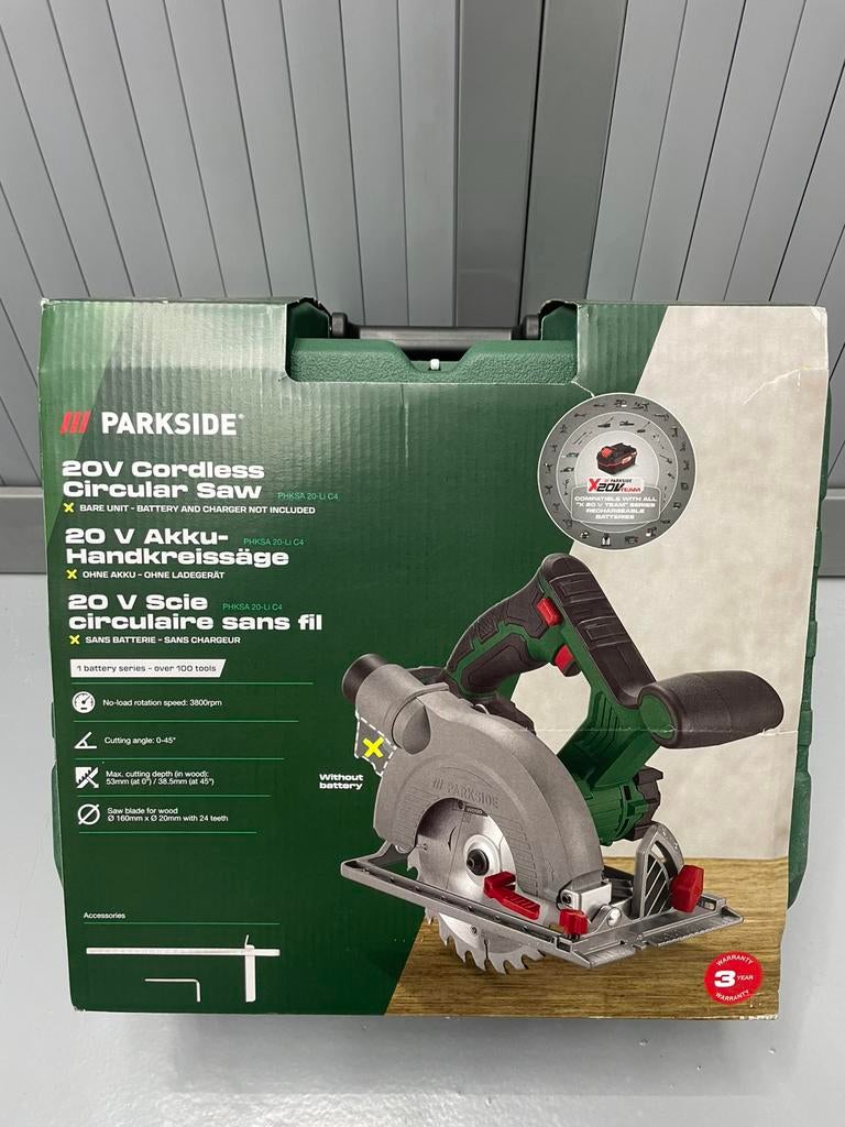 Parkside 20v cirkelzaag 20-li c4 nieuw in doos, Doe-het-zelf en Verbouw, Gereedschap | Zaagmachines, Cirkelzaag, Nieuw, Ophalen of Verzenden