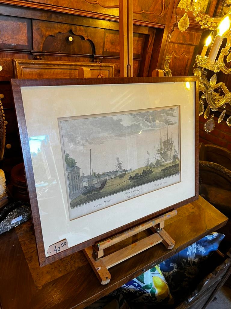 Zeer zeldzame gravure (groot) hand ingekleurd, Antiek en Kunst, Kunst | Etsen en Gravures, Ophalen of Verzenden