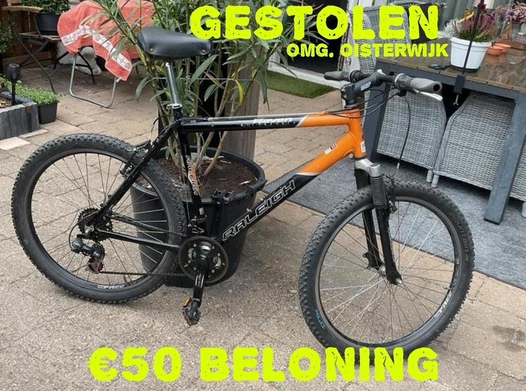 BELONING 50 eur GESTOLEN fiets Oisterwijk mountainbike, Fietsen en Brommers, Fietsen | Crossfietsen en BMX, 24 inch of meer, Aluminium