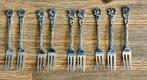 9 Antieke Zilveren Taartvorkjes 'Nederlandse Bloemen', Ophalen of Verzenden