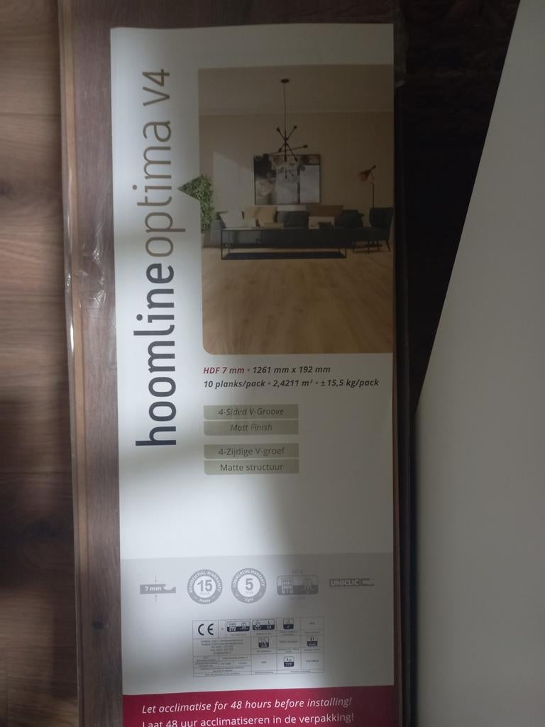 Restpartij nieuw laminaat - 4,5 pak Hoomline Optima V4, Ophalen, 50 tot 150 cm, Nieuw, 10 m² of meer
