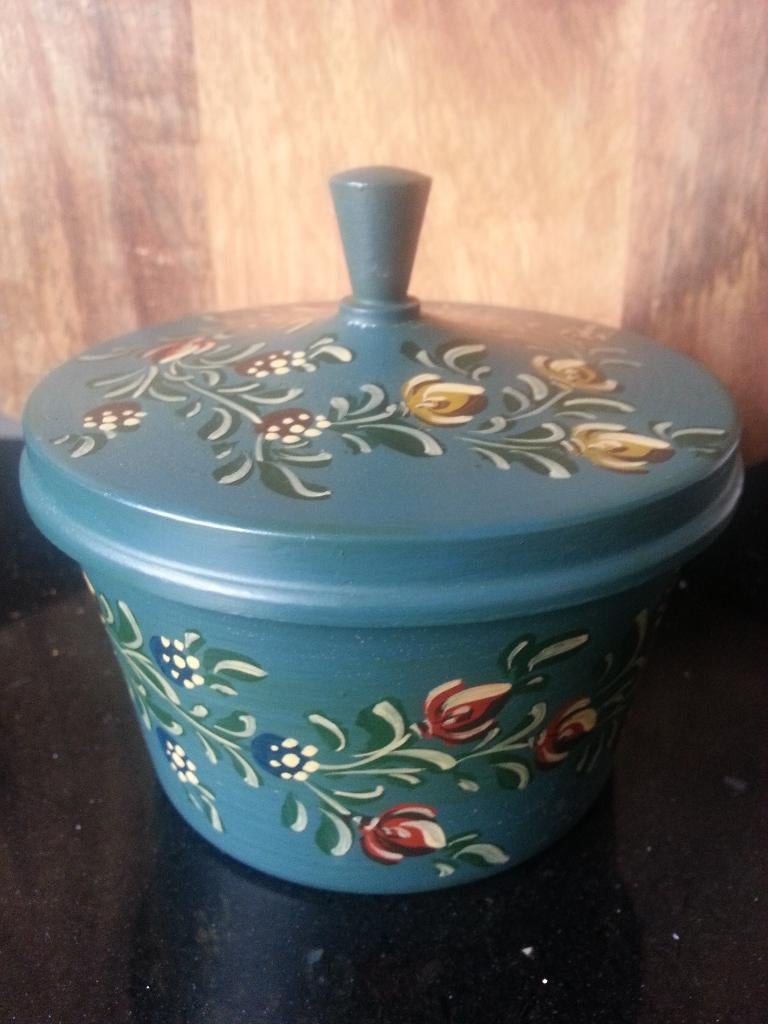 Brocante Hindeloopen stijl metalen potje met deksel, Ophalen of Verzenden