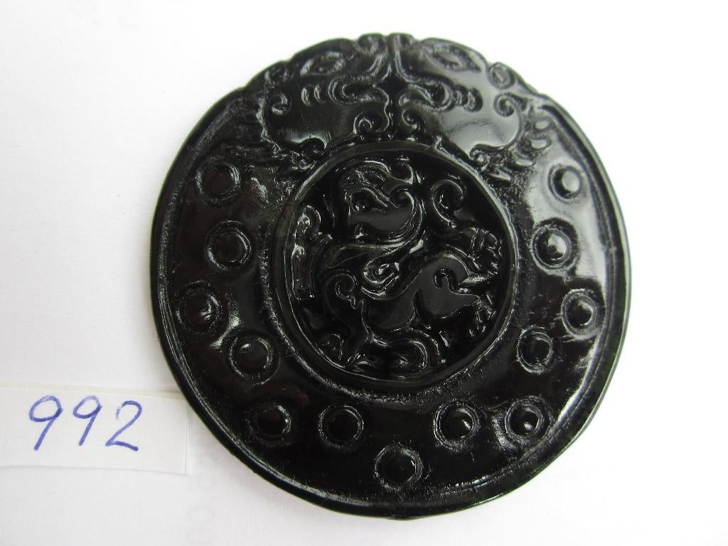 Amulet hanger van chinese jade 992 # Draken, Ophalen of Verzenden, Zo goed als nieuw, Groen, Steen of Mineraal