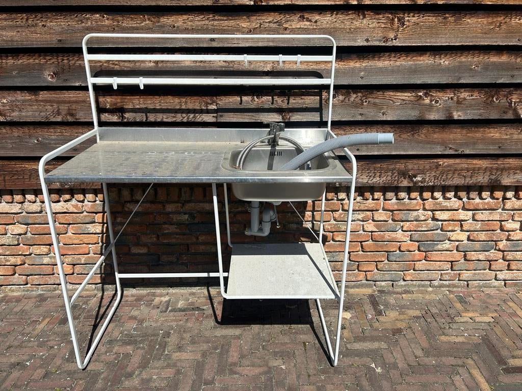 Werktafel met spoelbak - 110x90x55 cm - Aluminium blad, Ophalen of Verzenden, Gebruikt, 70 tot 120 cm