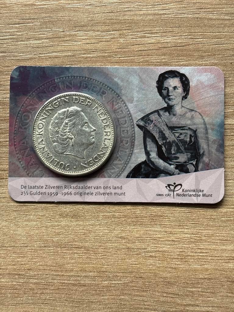Coincard laatste zilveren rijksdaalder 1962 Juliana, Koningin Juliana, Zilver, Ophalen of Verzenden, Losse munt