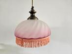 Brocante hanglamp van rozeglas en franjes, Ophalen of Verzenden, Glas, Minder dan 50 cm