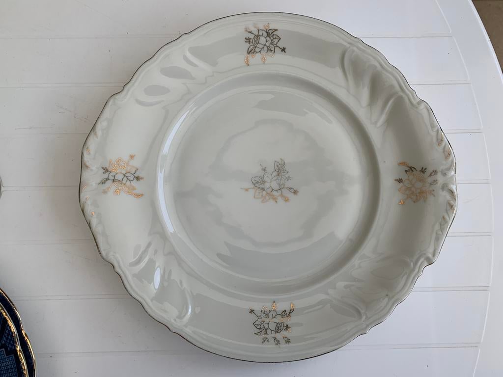 Rond bord met goud afgewerkt, Ophalen of Verzenden