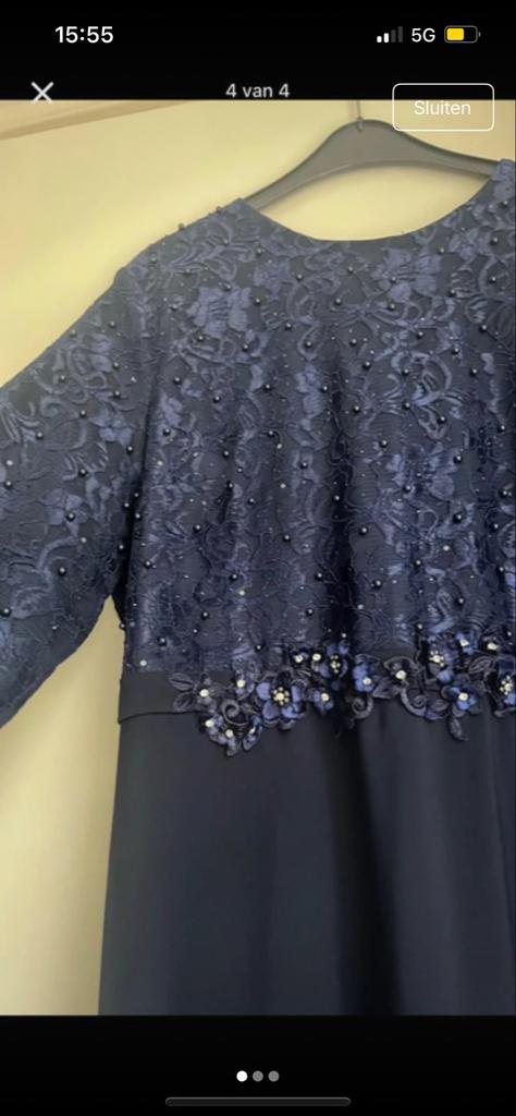 Donkerblauwe galajurk met lange mouwen, Galajurk, Blauw, Maat 46/48 (XL) of groter, Ophalen of Verzenden