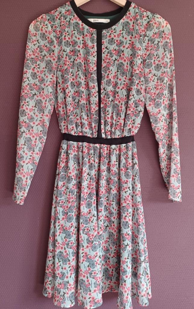Steps jurk met bloemenprint, maat 34 (XS), Kleding | Dames, Jurken, Blauw, Ophalen of Verzenden, Zo goed als nieuw, Steps