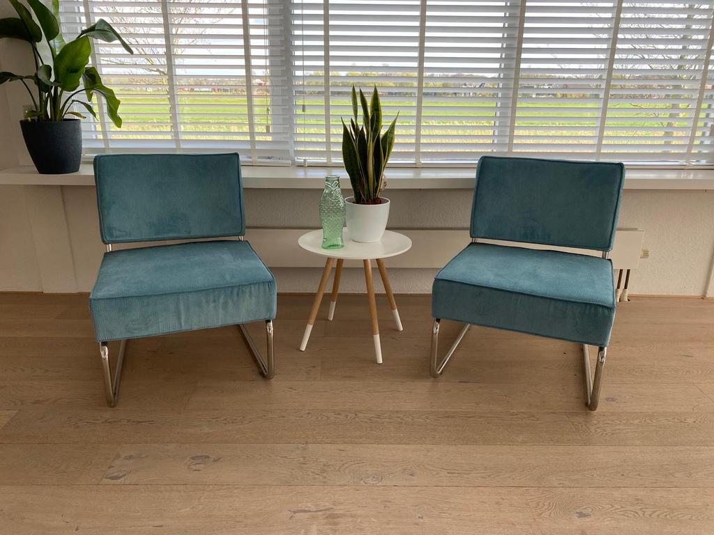 2 Zuiver Armstoelen Ridge Rib - Turquoise, Huis en Inrichting, Stoelen, Ophalen, Gebruikt, Twee, Blauw