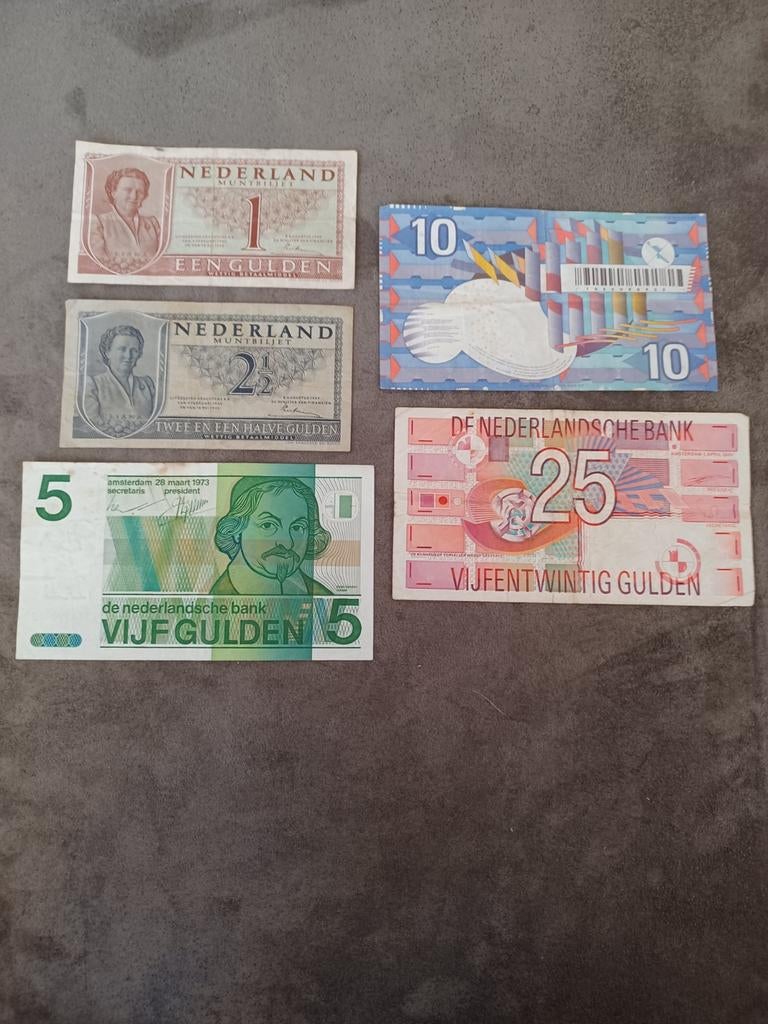 Set van 5 oude Nederlandse gulden biljetten, Ophalen of Verzenden, 1 gulden, Setje