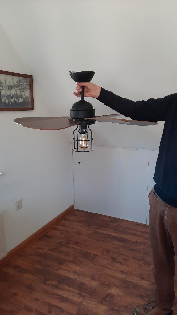 Plafondventilator met lamp te koop, Huis en Inrichting, Lampen | Plafondlampen, Zo goed als nieuw, Hout, Metaal, Ophalen