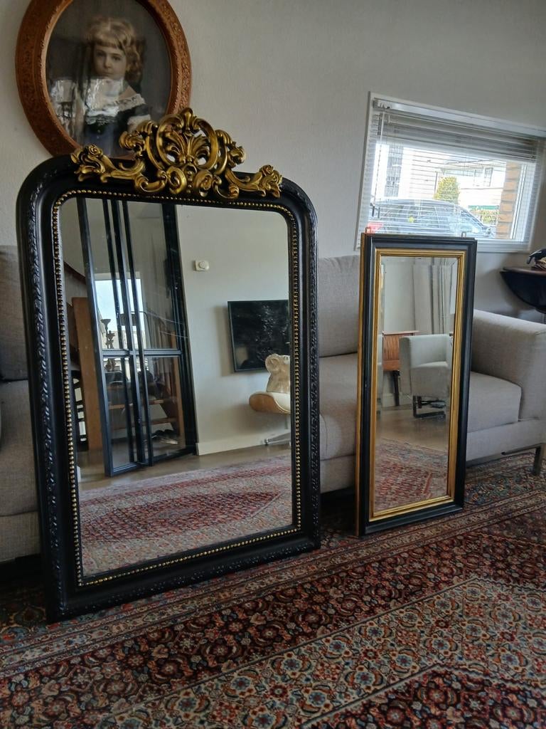 Prachtige antieke Franse spiegel Kuifspiegel, Ophalen, Rechthoekig